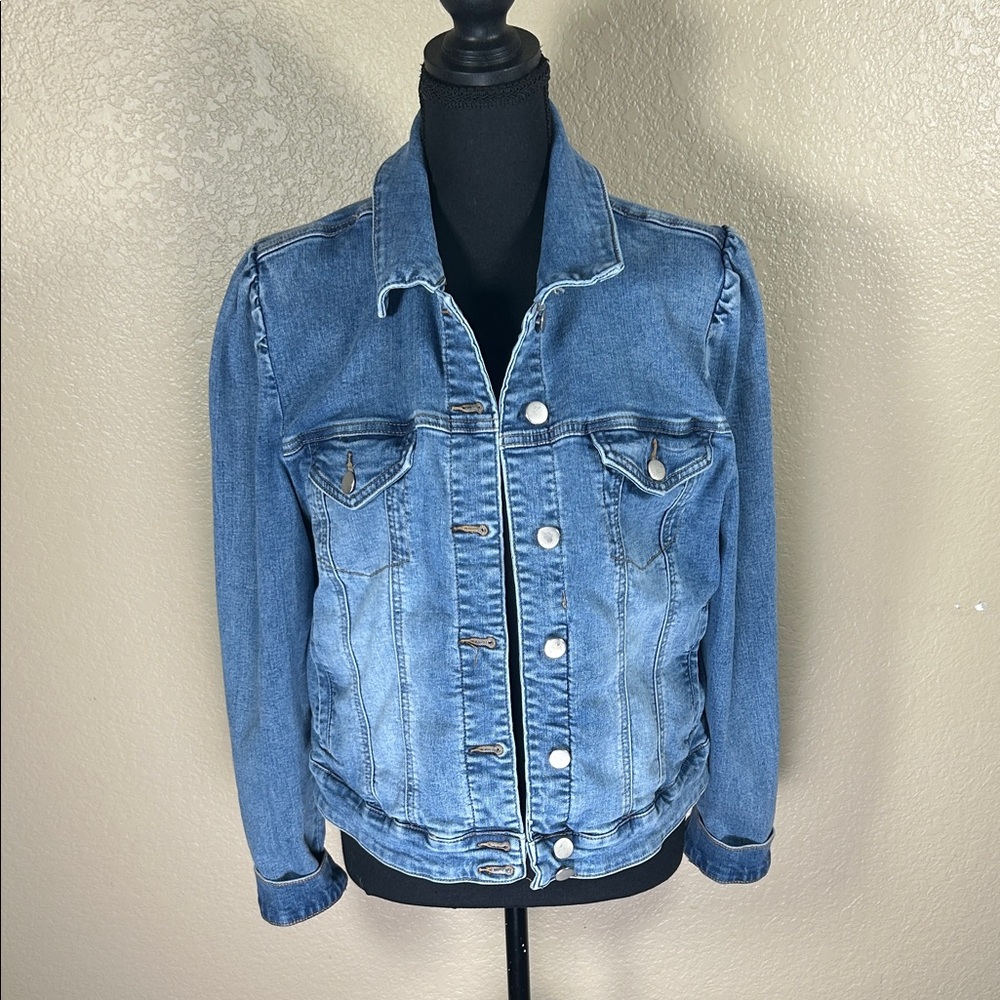Boston Proper Denim Jacket Puffed Sleeve Large